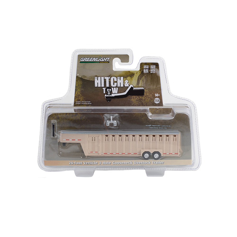 26英尺垂直三孔鹅颈式牲畜运输拖车 - 米色