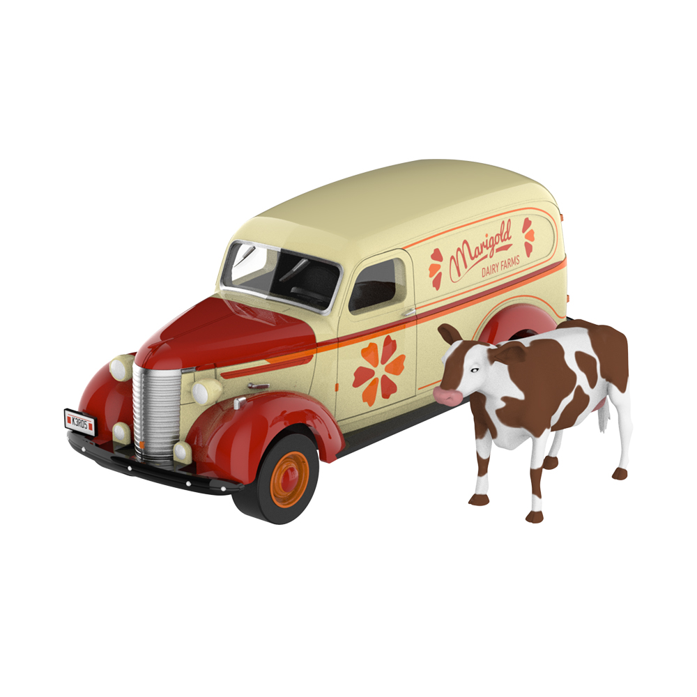 1939 年雪佛兰厢式货车，带奶牛