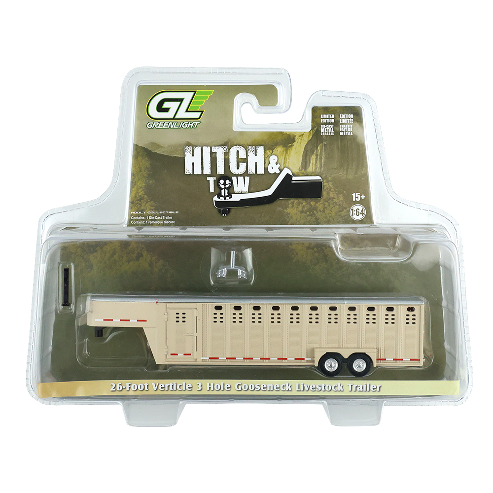 26英尺垂直三孔鹅颈式牲畜运输拖车 - 米色